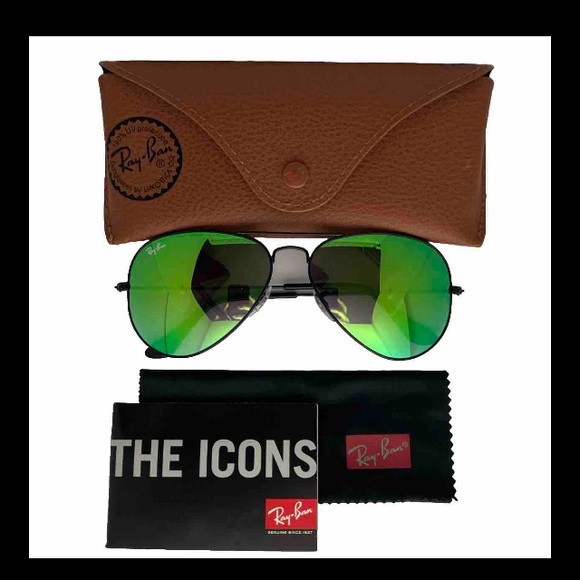 Ray-Ban RB3025 002/4J Black Aviator Green Gradient Mirrored 55mm Sunglasses - Picture 11 of 12